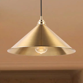 Metallic Vintage Brass Pendant Light With Conic Shade - Indoor Hanging Ceiling