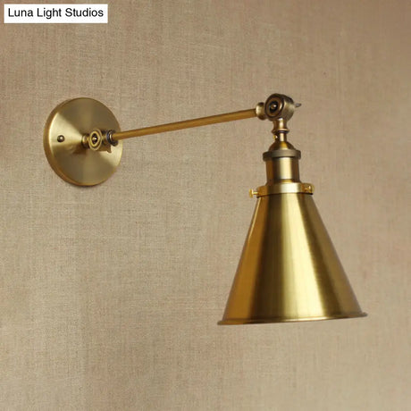 Metallic Vintage Brass Wall Sconce With Tapered Shade - Indoor Lighting (8/12 Diameter)