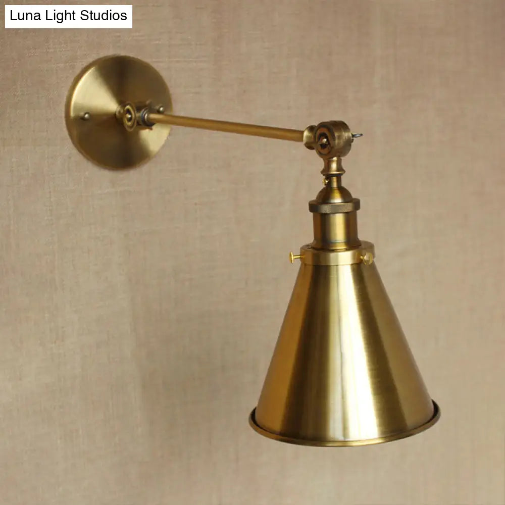 Metallic Vintage Brass Wall Sconce With Tapered Shade - Indoor Lighting (8/12 Diameter)
