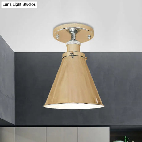Metallic Vintage Style Rust/Copper Semi Flush Light Fixture - 1 Tapered Indoor Design