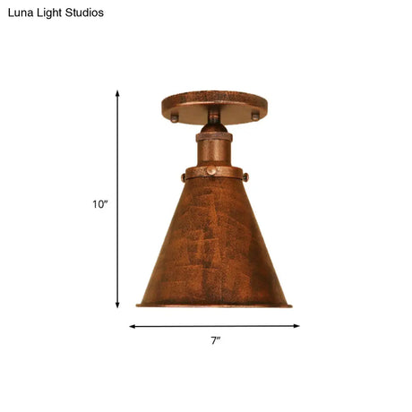 Metallic Vintage Style Rust/Copper Semi Flush Light Fixture - 1 Tapered Indoor Design
