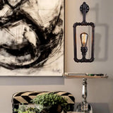 Metallic Water Pipe Industrial Wall Sconce - 1 Light Rectangle Lamp For Living Room In Black