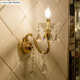 Mid-Century 1/2 Lights Wall Sconce With Brass Candle Design And Crystal Shade