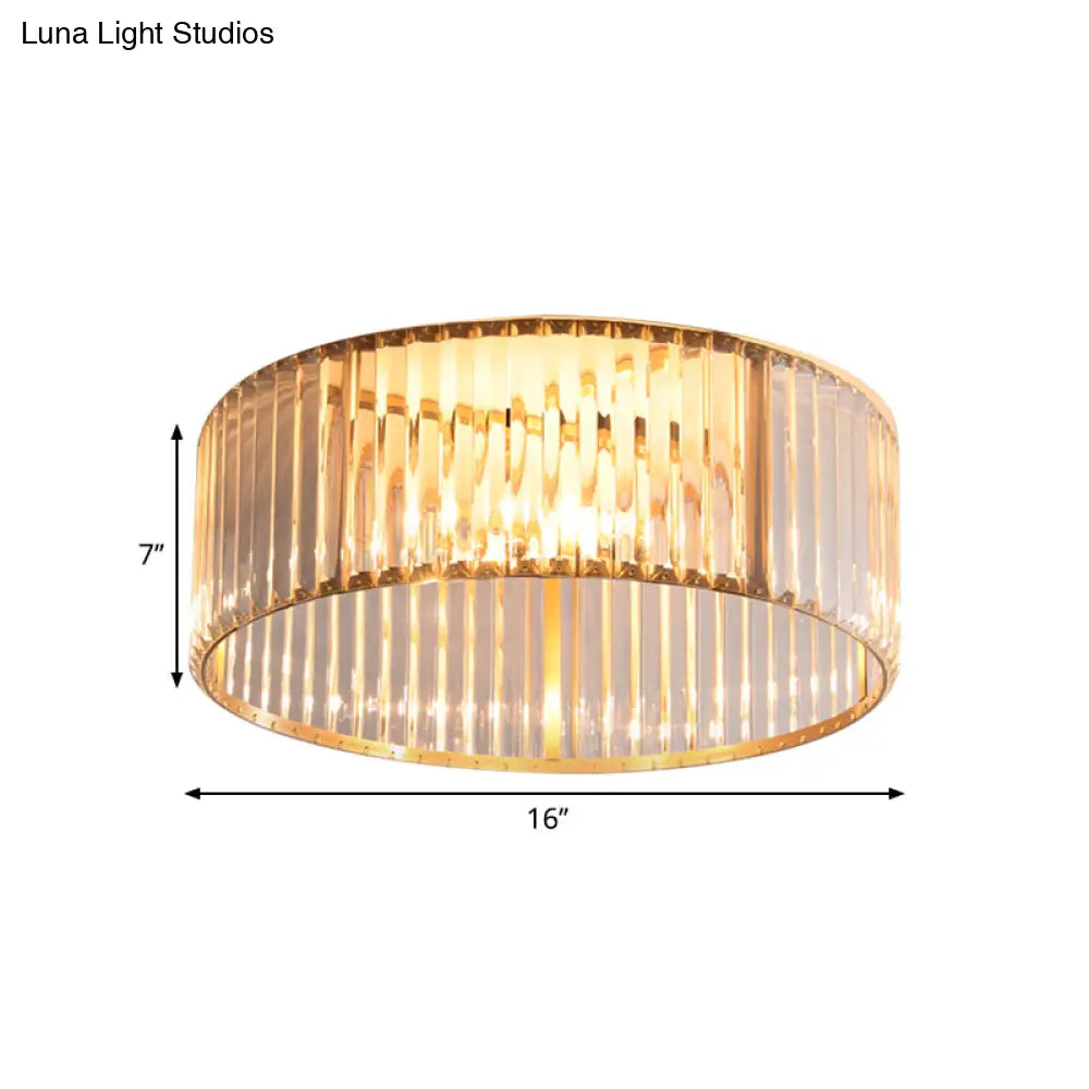 Mid-Century 4/5-Head Flush Mount Light: 16/19.5 Wide Circular Ceiling Fixture In Brass With Metal