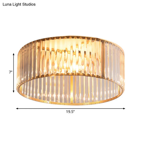 Mid-Century 4/5-Head Flush Mount Light: 16/19.5 Wide Circular Ceiling Fixture In Brass With Metal