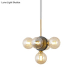 Mid Century 5-Light Restaurant Chandelier Pendant With White/Amber Glass - Elegant Burst Design
