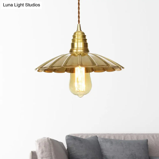Mid-Century Brass Pendant Light With Amber Glass Shade For Dining Tables (9.5’/8’ W 1 Bulb)