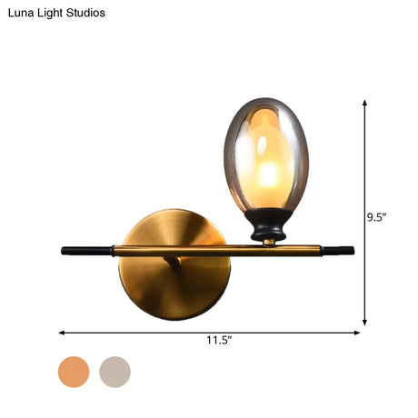 Mid Century Brass Wall Lamp With Dual Oval Clear/Amber Glass Shade