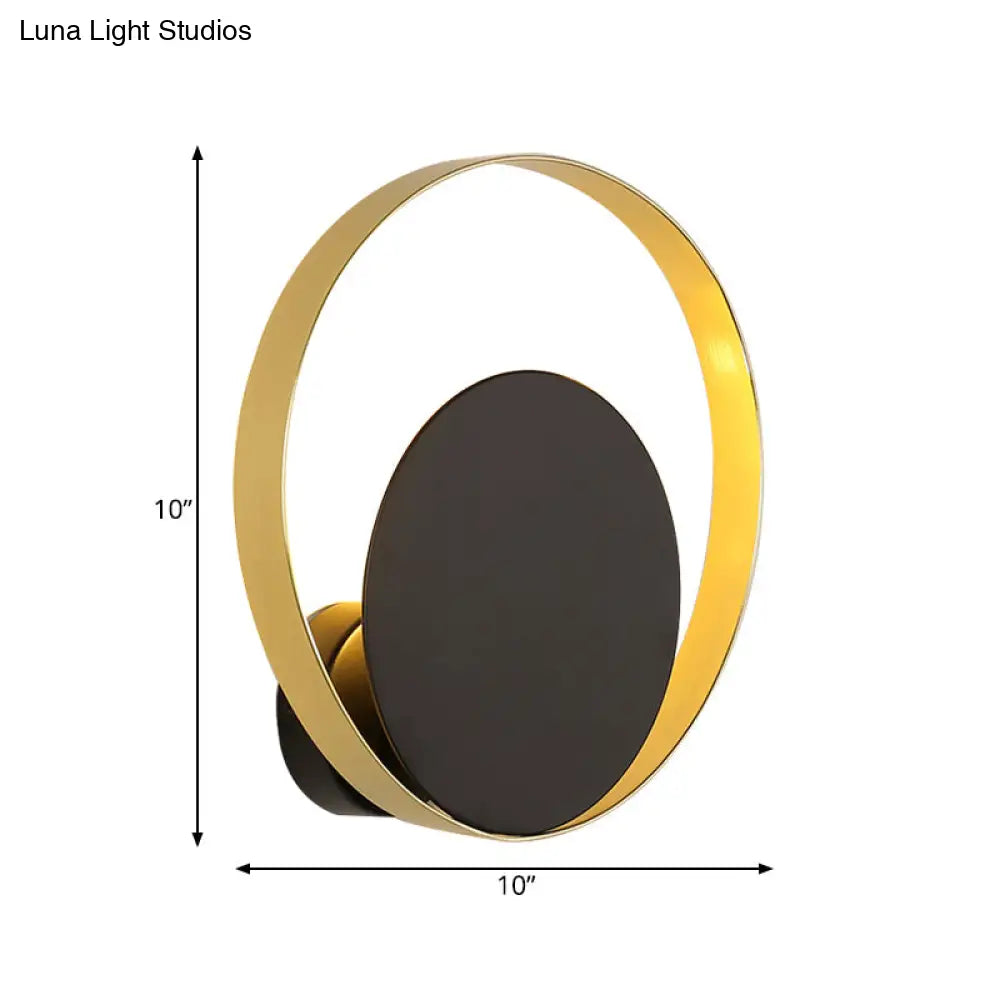 Mid Century Circle Sconce Light: Hotel Wall Mount In Black-Gold