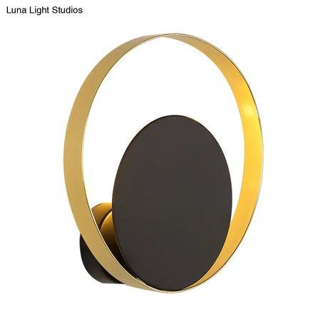 Mid Century Circle Sconce Light: Hotel Wall Mount In Black-Gold