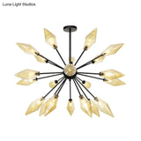 Mid-Century Diamond Shade Chandelier - Amber/Clear Ribbed Glass 9/12/15 Lights Living Room Pendant