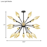 Mid-Century Diamond Shade Chandelier - Amber/Clear Ribbed Glass 9/12/15 Lights Living Room Pendant