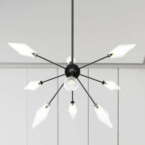 Mid-Century Diamond Shade Chandelier - Amber/Clear Ribbed Glass 9/12/15 Lights Living Room Pendant