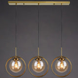 Mid-Century Globe Hanging Lamp With Glass Shade & Metal Ring - Perfect For Bedrooms Amber / Linear
