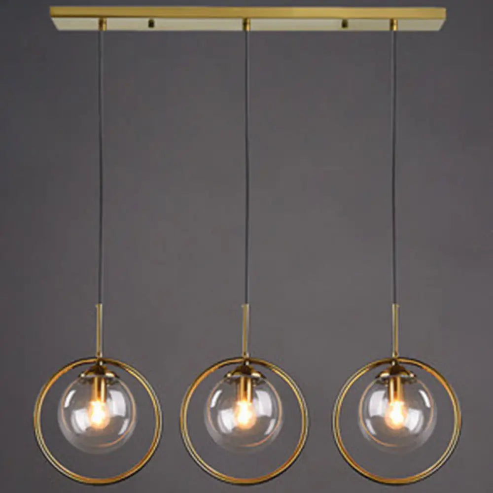 Mid-Century Globe Hanging Lamp With Glass Shade & Metal Ring - Perfect For Bedrooms Clear / Linear