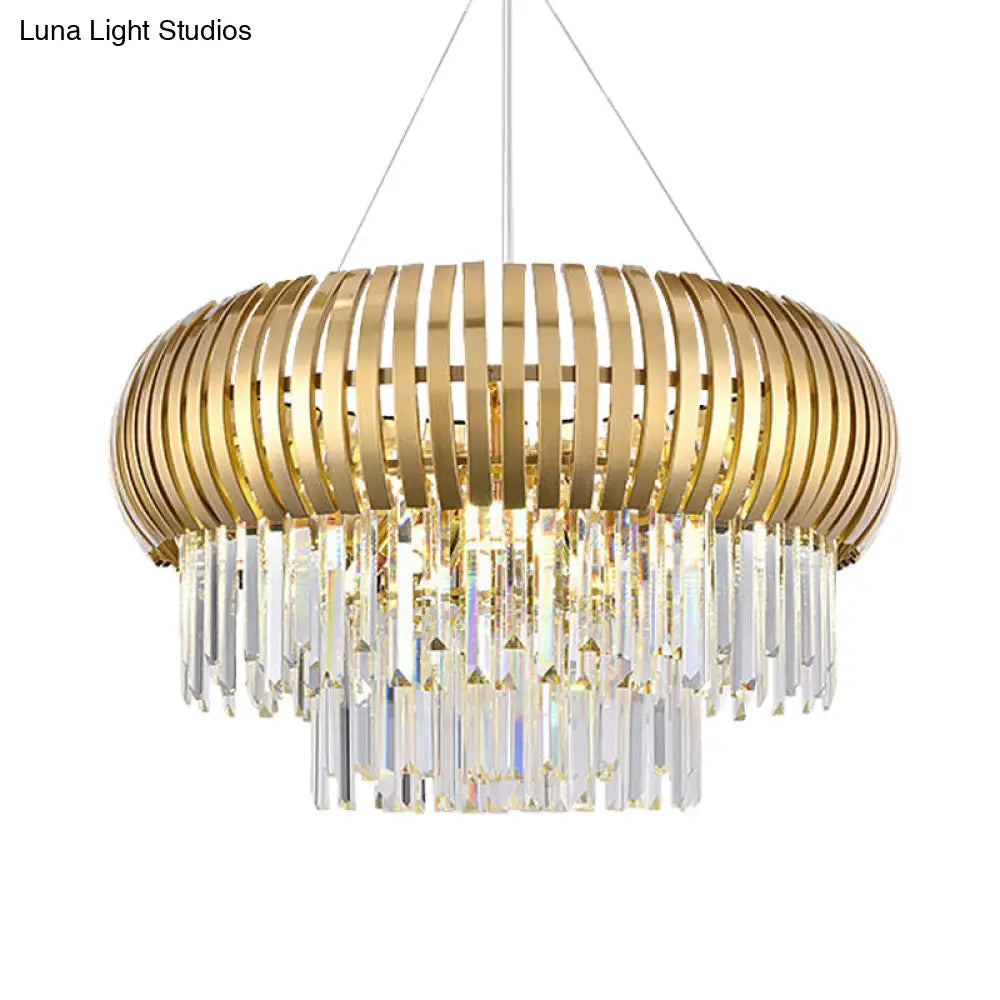 Mid Century Gold 8-Light Crystal Icicle Chandelier Pendant Light