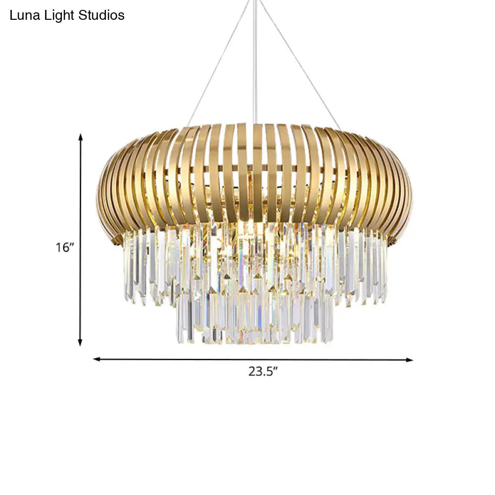 Mid Century Gold 8-Light Crystal Icicle Chandelier Pendant Light