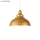 Mid-Century Gold Finish Metal Ceiling Pendant Light - 1 Head With Adjustable Cord 3 Sizes