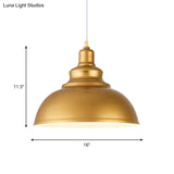 Mid-Century Gold Finish Metal Ceiling Pendant Light - 1 Head With Adjustable Cord 3 Sizes