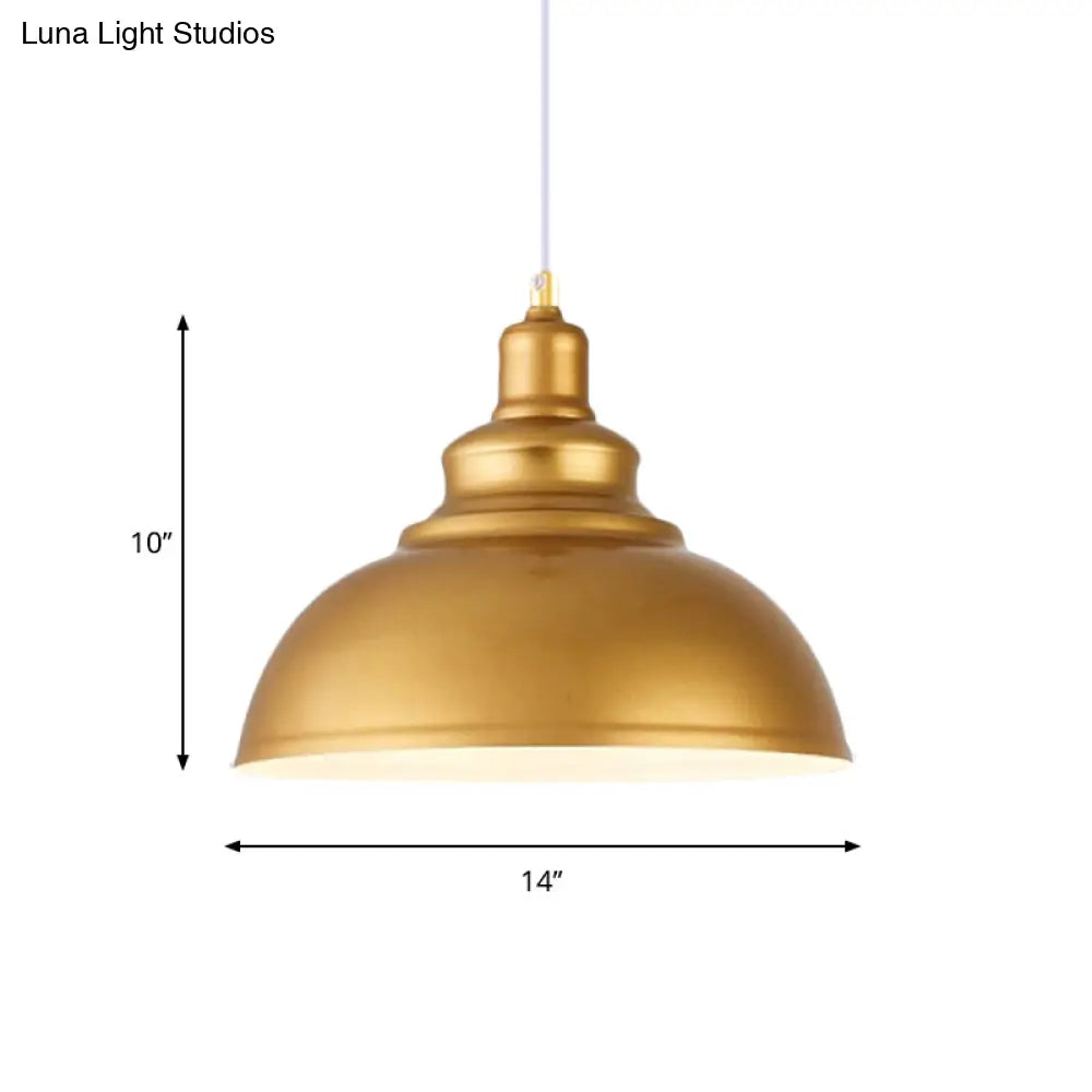 Mid-Century Metal Domed Pendant Ceiling Light With Adjustable Cord - Gold Finish 1 Head Ideal For