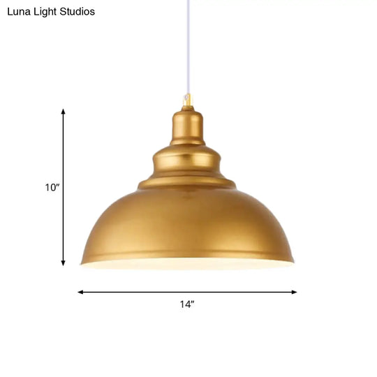 Mid-Century Metal Domed Pendant Ceiling Light With Adjustable Cord - Gold Finish 1 Head Ideal For