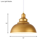 Mid-Century Gold Finish Metal Ceiling Pendant Light - 1 Head With Adjustable Cord 3 Sizes