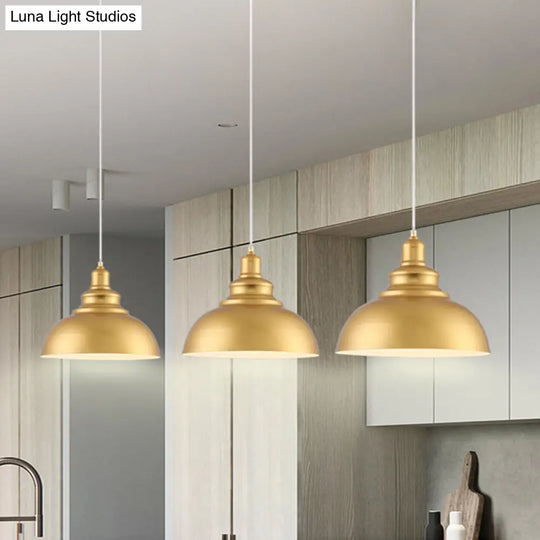 Mid-Century Metal Domed Pendant Ceiling Light With Adjustable Cord - Gold Finish 1 Head Ideal For