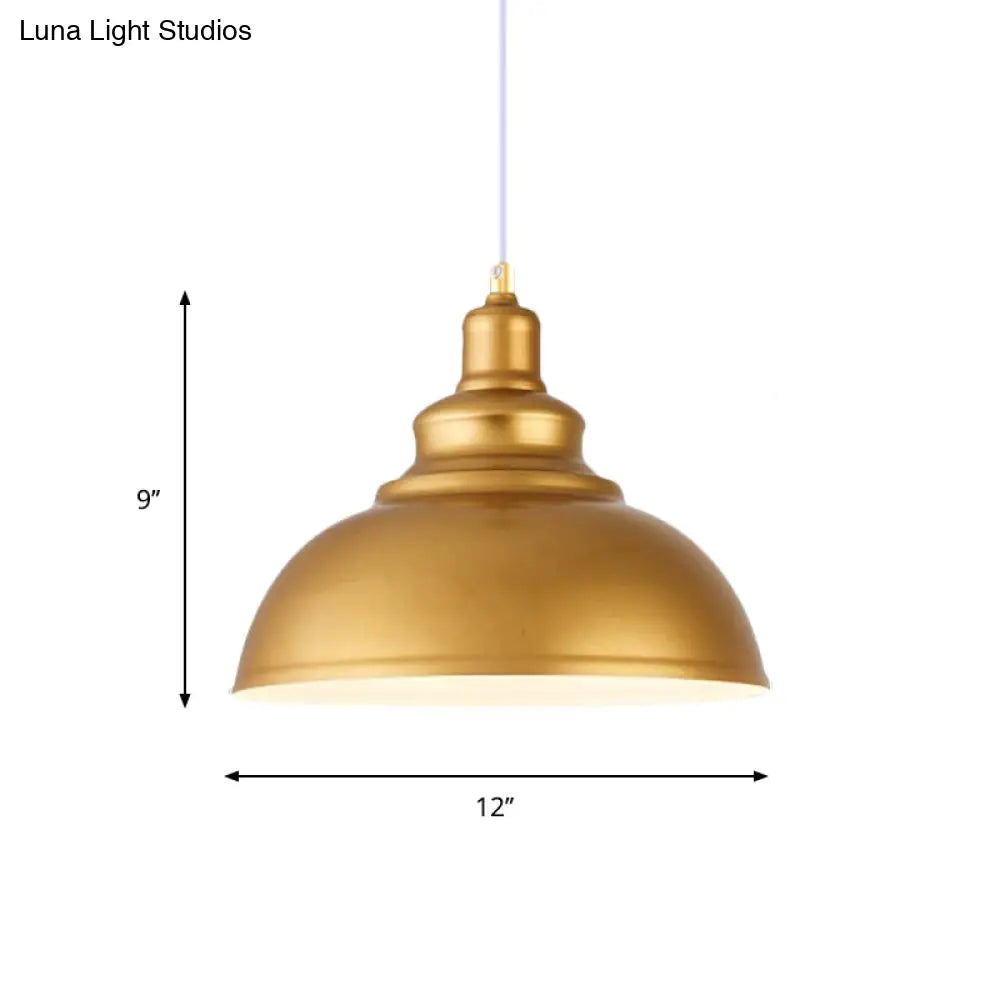 Mid-Century Gold Finish Metal Ceiling Pendant Light - 1 Head With Adjustable Cord 3 Sizes