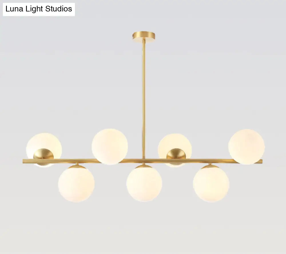 Mid-Century Gold Glass Pendant Lighting - 7 Light Spherical Island Ceiling For Dining Table