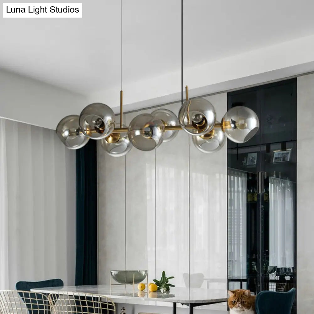 Mid-Century Gold Island Pendant Light - 8 Lights Spherical Glass Perfect For Dining Table