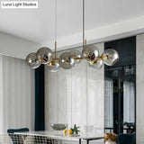 Mid-Century Gold Island Pendant Light - 8 Lights Spherical Glass Perfect For Dining Table
