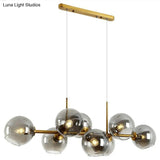 Mid-Century Gold Island Pendant Light - 8 Lights Spherical Glass Perfect For Dining Table