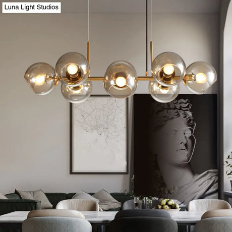 Mid-Century Gold Island Pendant Light - 8 Lights Spherical Glass Perfect For Dining Table