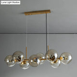 Mid-Century Gold Island Pendant Light - 8 Lights Spherical Glass Perfect For Dining Table