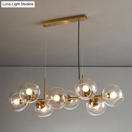 Mid-Century Gold Island Pendant Light - 8 Lights Spherical Glass Perfect For Dining Table