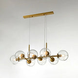 Mid-Century Gold Island Pendant Light - 8 Lights Spherical Glass Perfect For Dining Table Clear