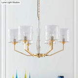 Mid Century Gold Lattice Glass Chandelier - 6 Lights Pillar Style - Bedroom Pendant Gold