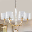 Mid Century Gold Lattice Glass Chandelier - 6 Lights Pillar Style - Bedroom Pendant Gold
