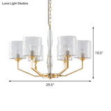 Mid Century Gold Lattice Glass Chandelier - 6 Lights Pillar Style - Bedroom Pendant Gold