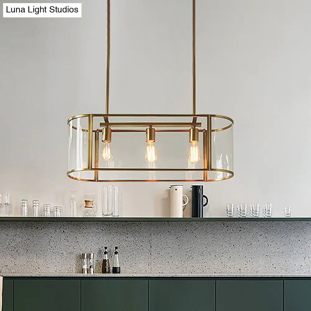 Mid Century Gold Translucent Glass Pendant Light - 3 Head Suspended Fixture