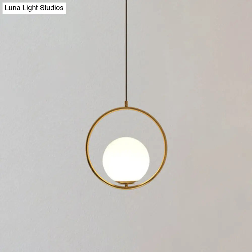 Mid-Century Modern White Glass Hanging Pendant Light For Bedroom - 1-Light Fixture
