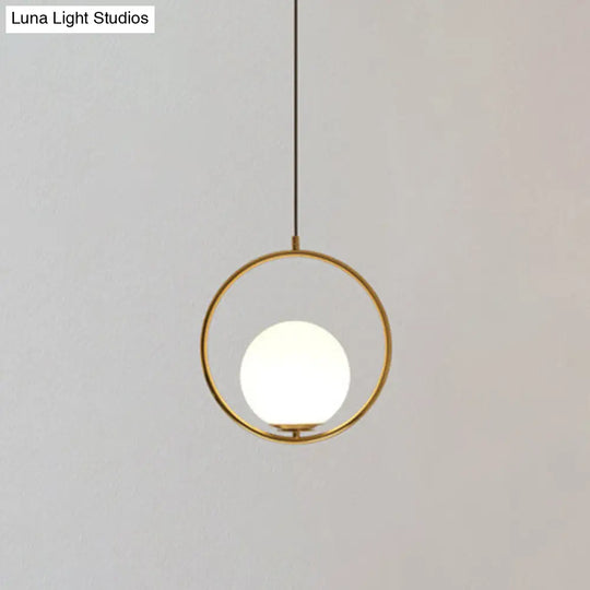 Mid-Century Modern White Glass Hanging Pendant Light For Bedroom - 1-Light Fixture
