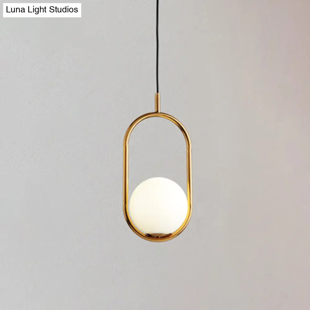 Mid-Century Modern White Glass Hanging Pendant Light For Bedroom - 1-Light Fixture