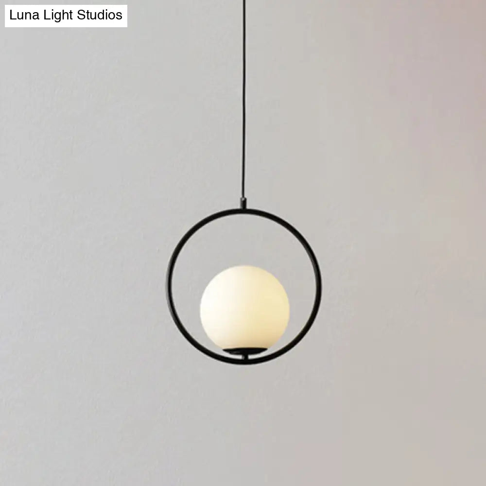 Mid-Century Modern White Glass Hanging Pendant Light For Bedroom - 1-Light Fixture