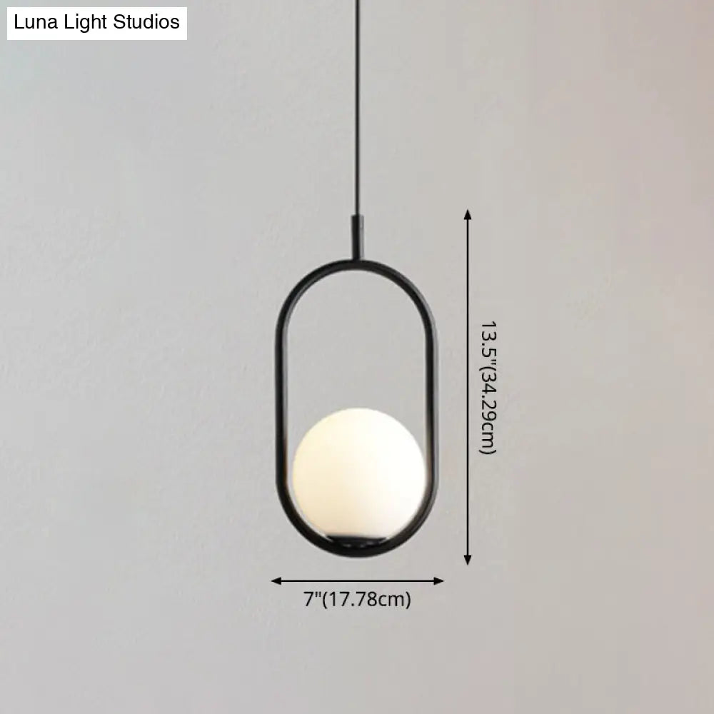 Mid-Century Modern White Glass Hanging Pendant Light For Bedroom - 1-Light Fixture