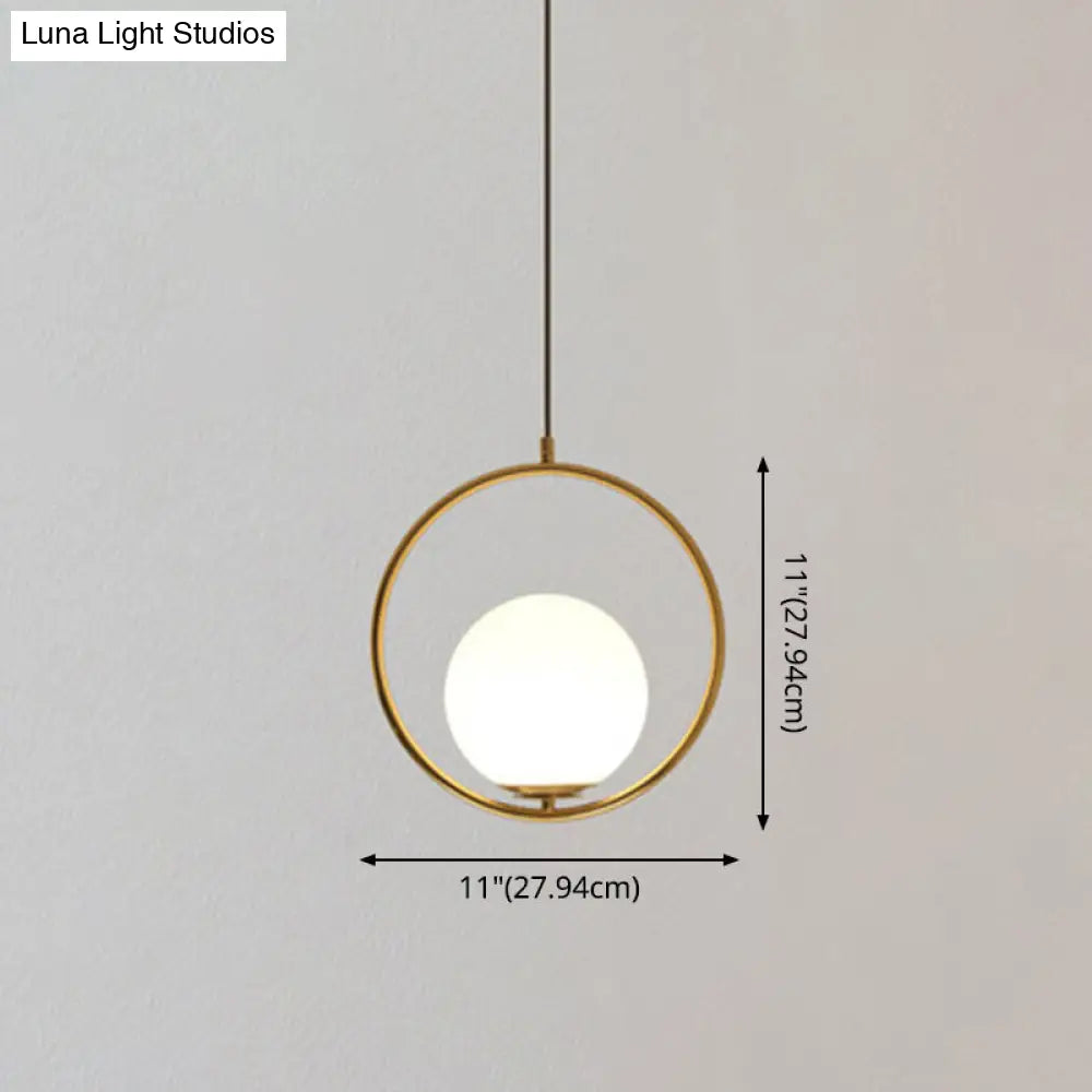 Mid-Century Modern White Glass Hanging Pendant Light For Bedroom - 1-Light Fixture