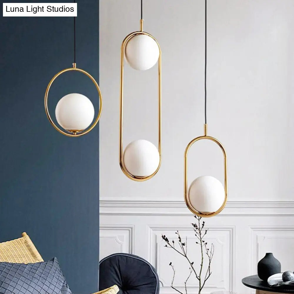 Mid-Century Modern White Glass Hanging Pendant Light For Bedroom - 1-Light Fixture