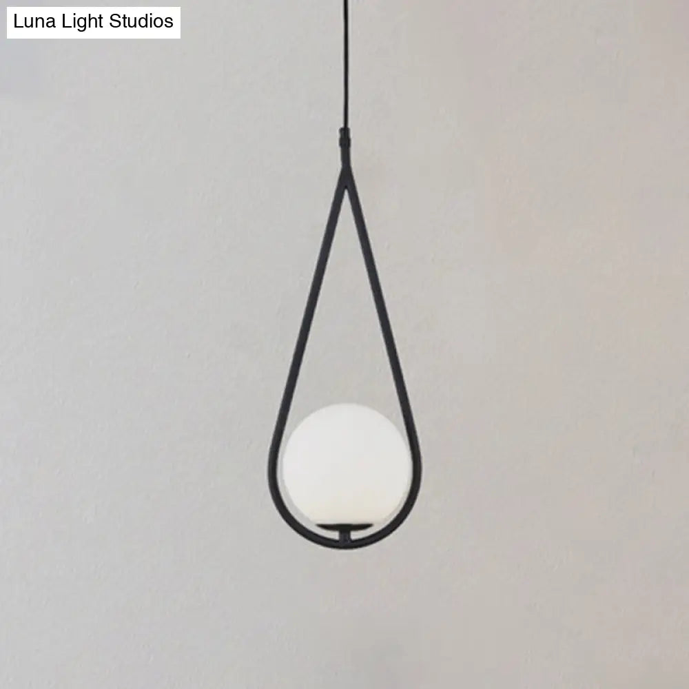 Mid-Century Modern White Glass Hanging Pendant Light For Bedroom - 1-Light Fixture