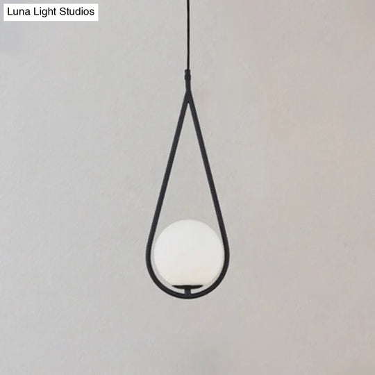 Mid-Century Modern White Glass Hanging Pendant Light For Bedroom - 1-Light Fixture
