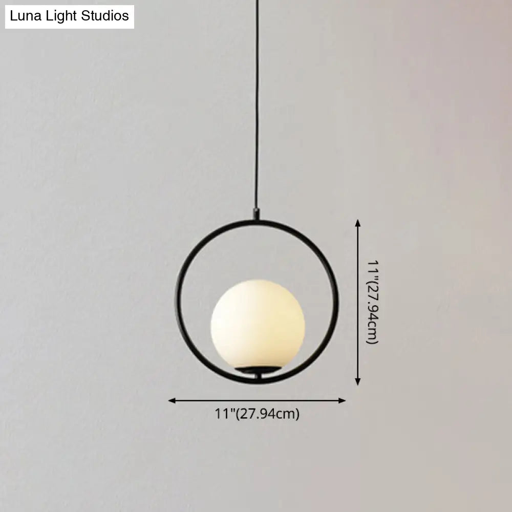 Mid-Century Modern White Glass Hanging Pendant Light For Bedroom - 1-Light Fixture